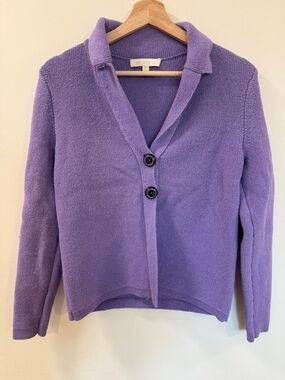 Etcetera Lavender Knit Cardigan XS Button Front Collared Cotton Blend Sweater